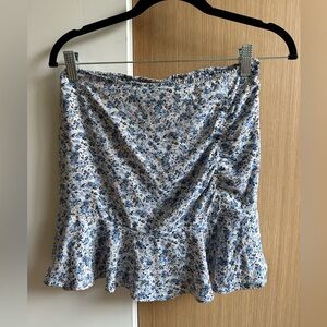 Abercrombie blue floral skort size small elastic waist ruche side detail